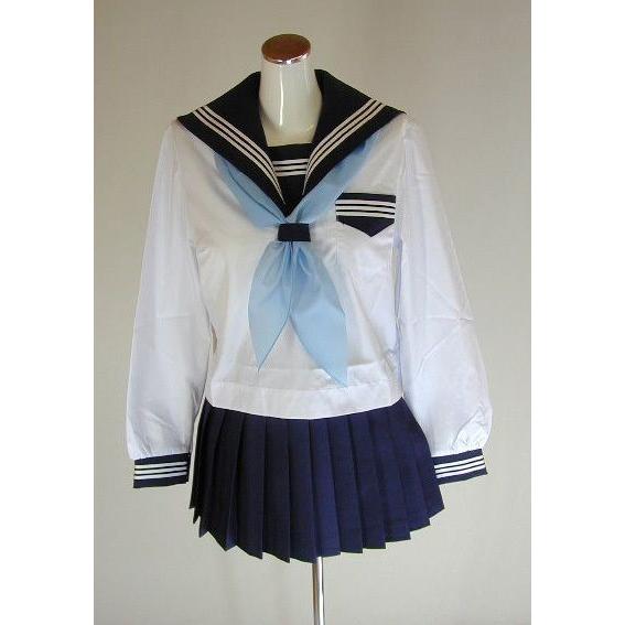 夏紺セーラー服 ラインカラー 上下セット (長袖 学校制服 学販