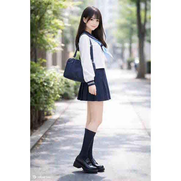 夏紺セーラー服 ラインカラー 上下セット (長袖 学校制服 学販