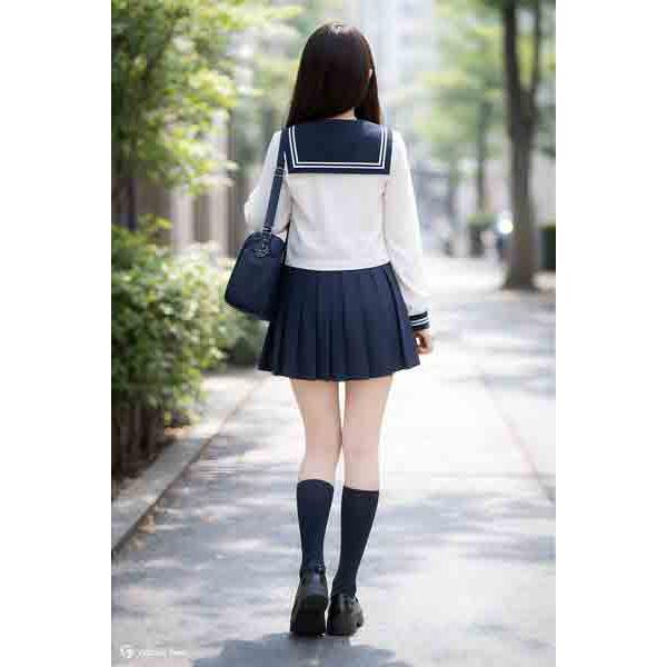 夏紺セーラー服 ラインカラー 上下セット (長袖 学校制服 学販