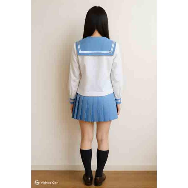 冬クリーム水色セーラー服 上下セット (学校制服 学販 スクール