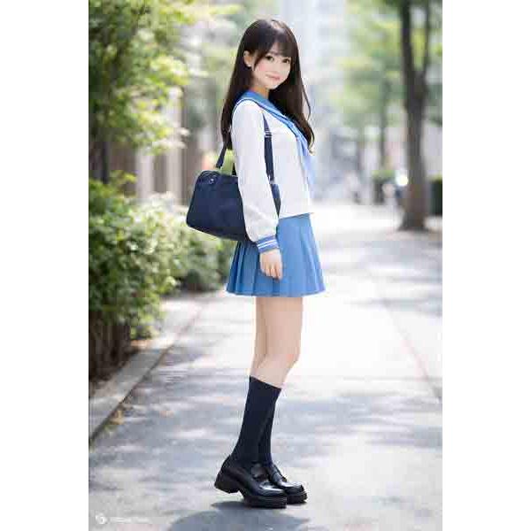 水色セーラー服　上下 冬クリーム水色セーラー服 上下セット (学校制服 学販 スクール