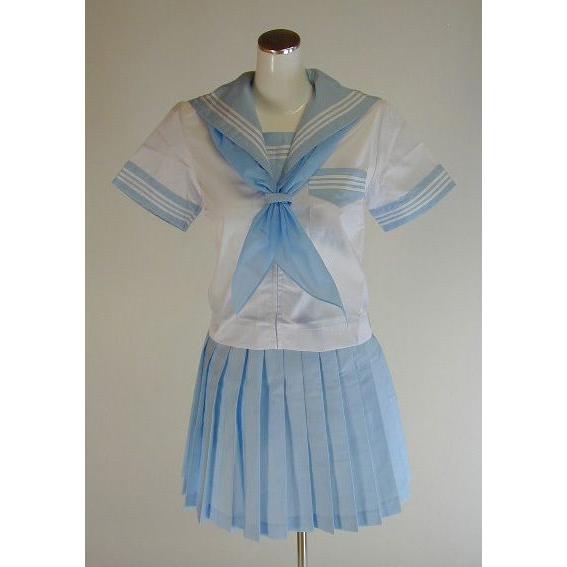 夏水色セーラー服 上下セット (半袖 学校制服 学販 スクール  