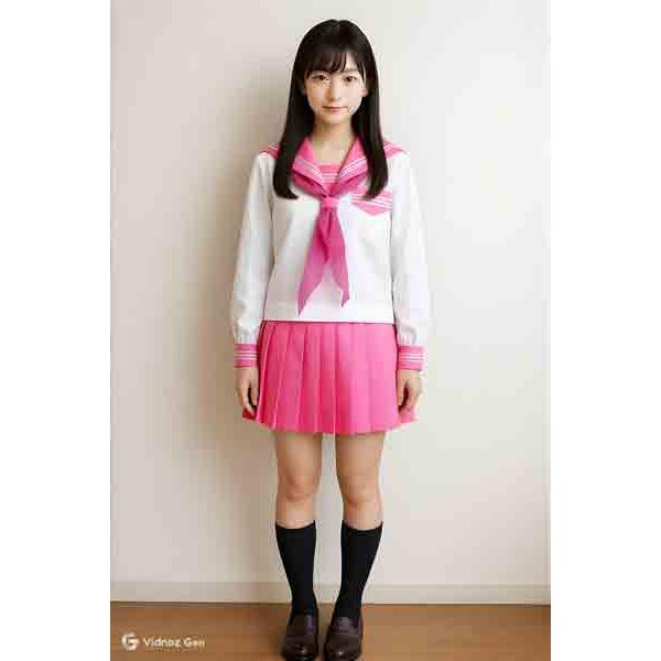 冬クリームショッキングピンク セーラー服 上下セット (学校制服 学販