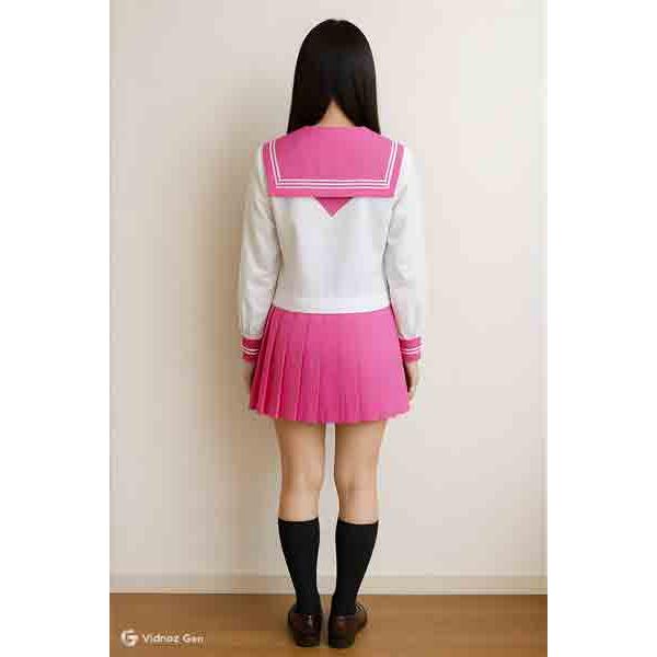 冬クリームショッキングピンク セーラー服 上下セット (学校制服 学販