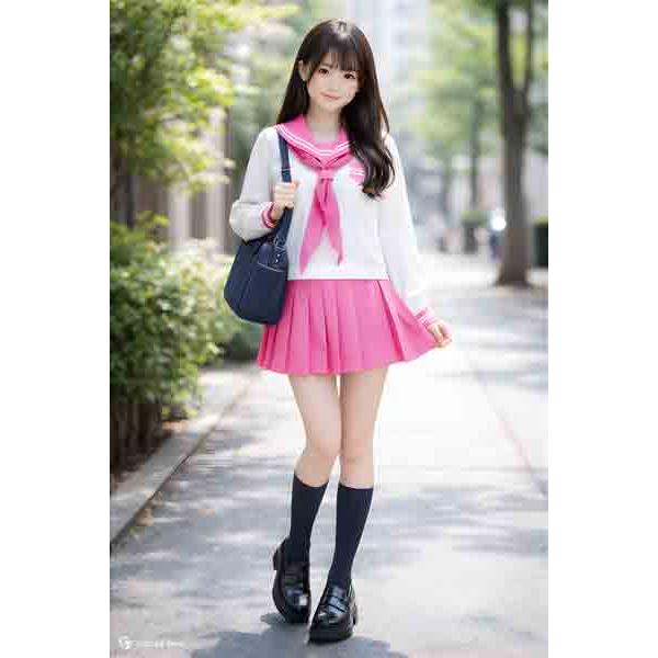 公*o様 ピンク セーラー服 冬クリームショッキングピンク セーラー服 上下セット (学校制服 学販