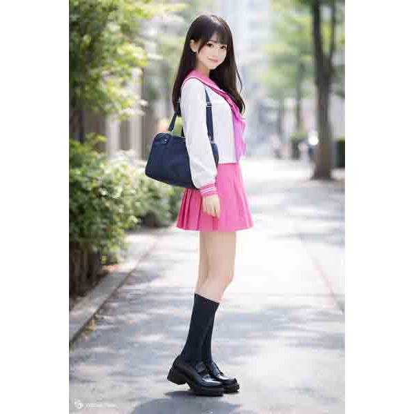 冬クリームショッキングピンク セーラー服 上下セット (学校制服 学販