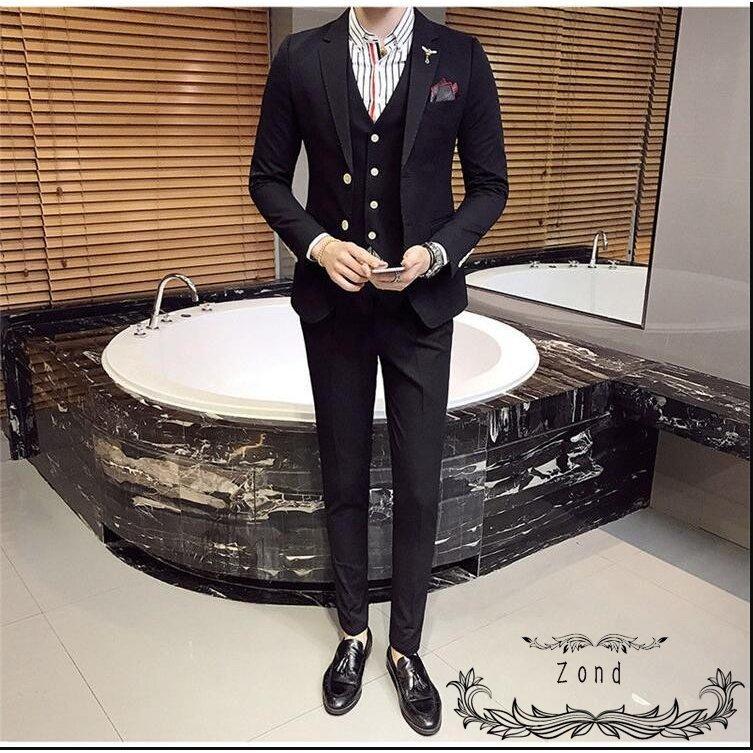 メンズ スーツ 韓国風 入学式 卒業式 フォーマル 披露宴 ビジネス オフィス 就活 結婚式 お洒落 通勤 メンズスーツ カジュアルスーツ スリムスーツ 3点セット