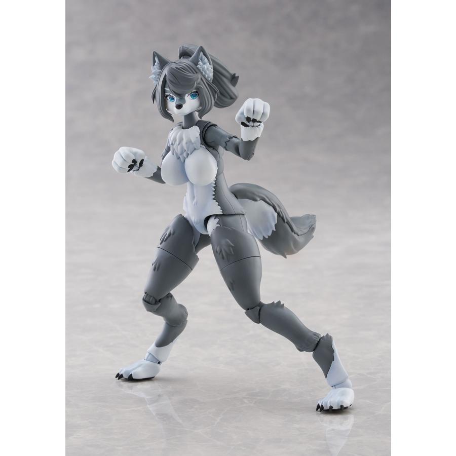 送料無料◆アオシマ けもプラ 3種セット ハイイロオオカミ ＋ アーム＆レッグパーツ01(ハイイロオオカミカラー) ＋ ヒトパーツ(カラーB)  【6月予約】の画像