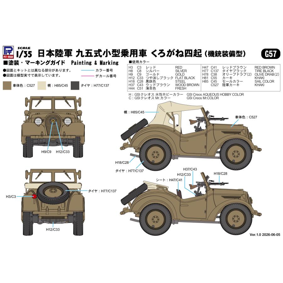 ロクページ 再販 ピットロード 1/35 日本陸軍 九五式小型乗用車 くろがね四起 機銃