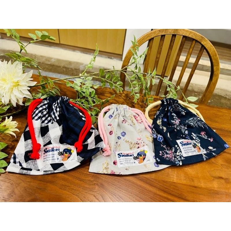 つば九郎巾着(花柄ネイビー) : Dimple tokyo Yahoo!店 - 通販 - Yahoo