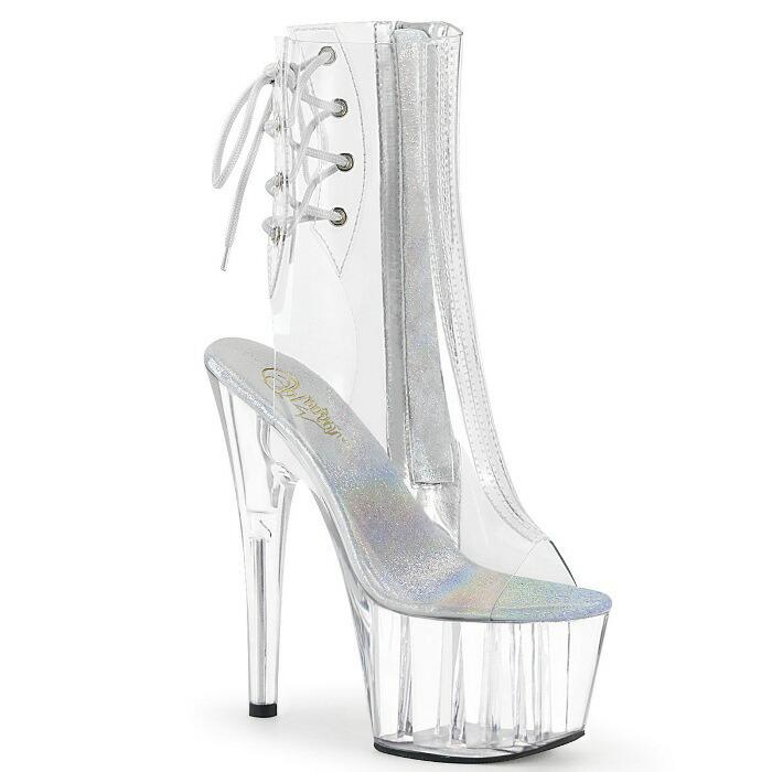 Pleaser プリーザー ブーツサンダル 厚底 18 cm ヒール クリア レースアップ オープントゥ ジッパー 大きいサイズ ハイヒール キャバ 靴 レディース メンズ 取寄 | Pleaser