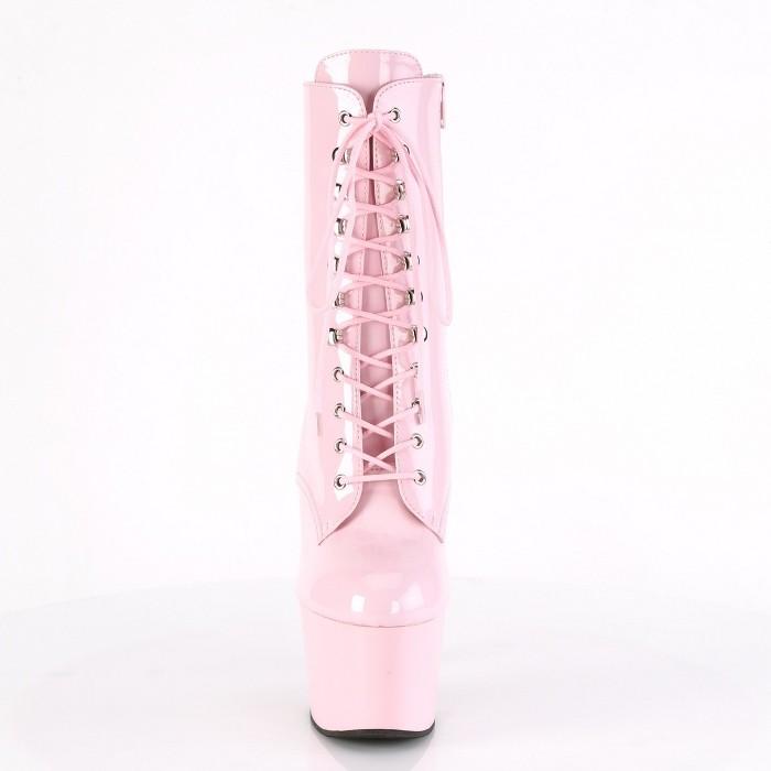 Pleaser プリーザー ショートブーツ 厚底 18 cm ヒール ベビーピンク エナメル 編み上げ レースアップ 大きいサイズ ハイヒール 靴 レディース メンズ 取寄 | Pleaser | 01