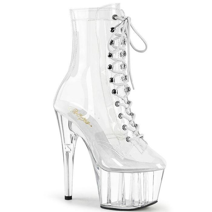 Pleaser プリーザー ショートブーツ 厚底 18 cm ヒール 透明 クリア 編み上げ レースアップ 大きいサイズ 小さいサイズ ハイヒール 靴 レディース メンズ 取寄 | Pleaser