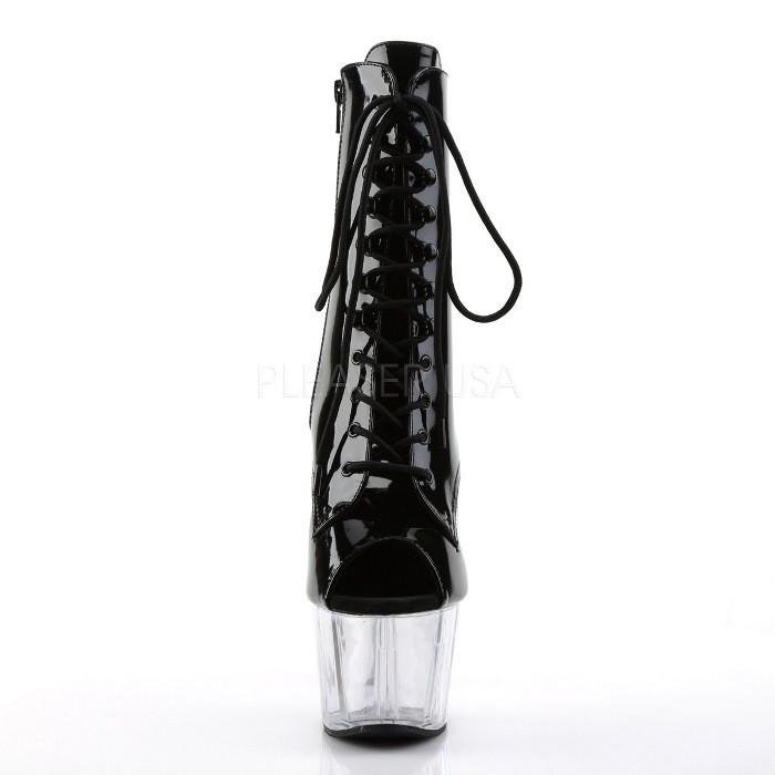 Pleaser プリーザー ショートブーツ 厚底 レディース メンズ 18cm ヒール 黒 ブラック クリア エナメル オープントゥ 編み上げ ハイヒール 大きいサイズ 取寄 | Pleaser | 01