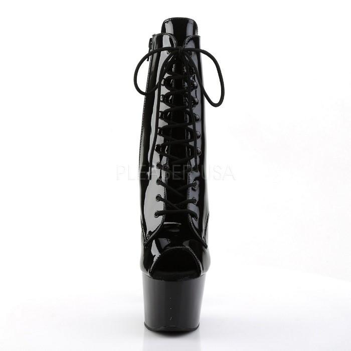 ショートブーツ ブーティ 厚底 Pleaser プリーザー 18 cm ヒール オープントゥ 黒 ブラック エナメル ハイヒール 編み上げ 大きいサイズ レディース メンズ 取寄 | Pleaser | 01