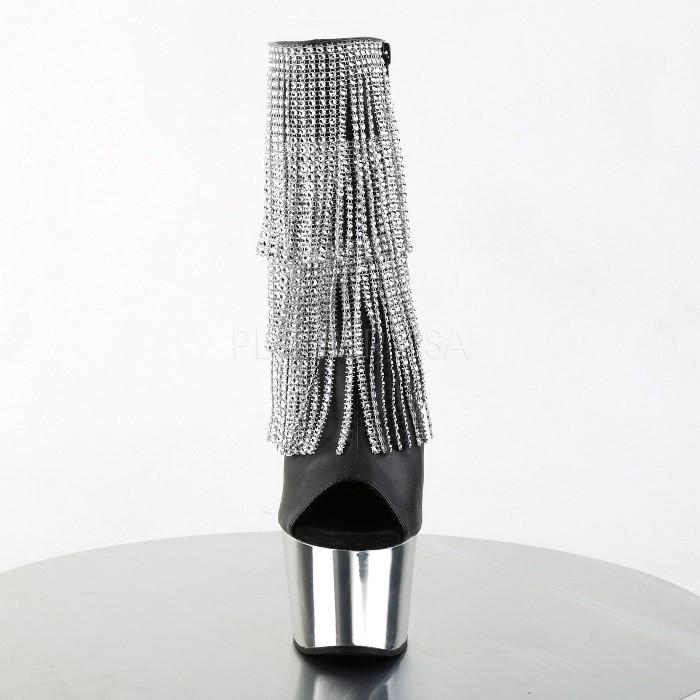 ショートブーツ ブーティ 厚底 Pleaser プリーザー 18 cm ヒール フリンジ オープントゥ 黒 ブラック 銀 シルバー 合皮 ラインストーン レディース メンズ 取寄 | Pleaser | 01