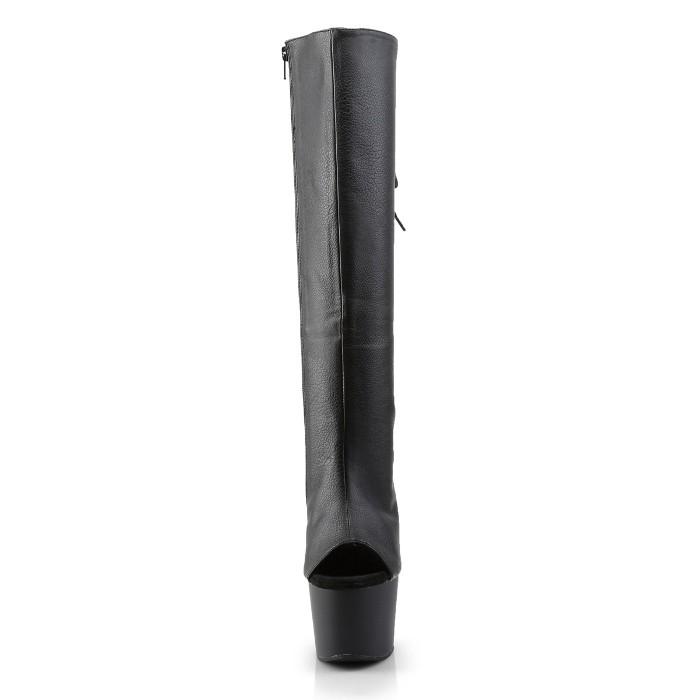 Pleaser プリーザー ロングブーツ 厚底 18 cm ヒール 黒 ブラック 合皮 編み上げ オープントゥ 大きいサイズ 小さいサイズ ハイヒール レディース メンズ 取寄 | Pleaser | 01