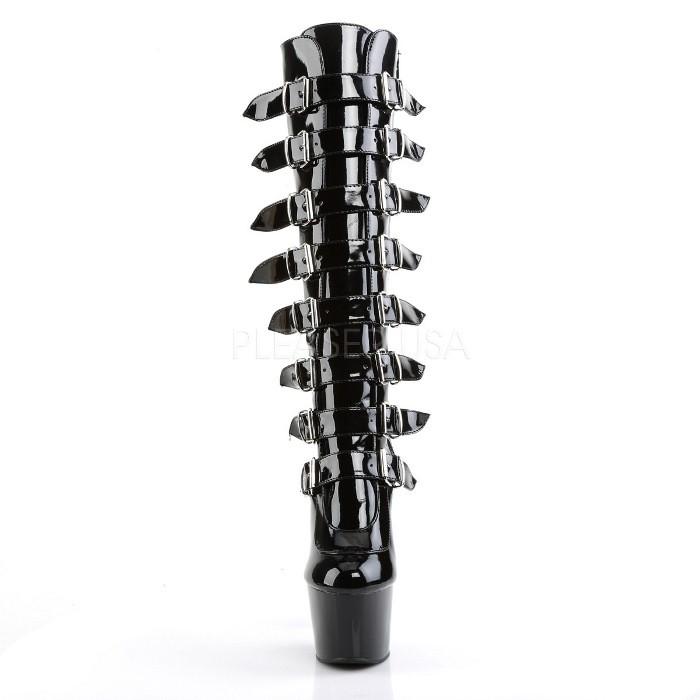 ロングブーツ 厚底 Pleaser プリーザー ブーツ 18 cm ヒール ニーハイブーツ ハイヒール 黒 ブラック エナメル ベルト 大きいサイズ 靴 レディース メンズ 取寄 | Pleaser | 01