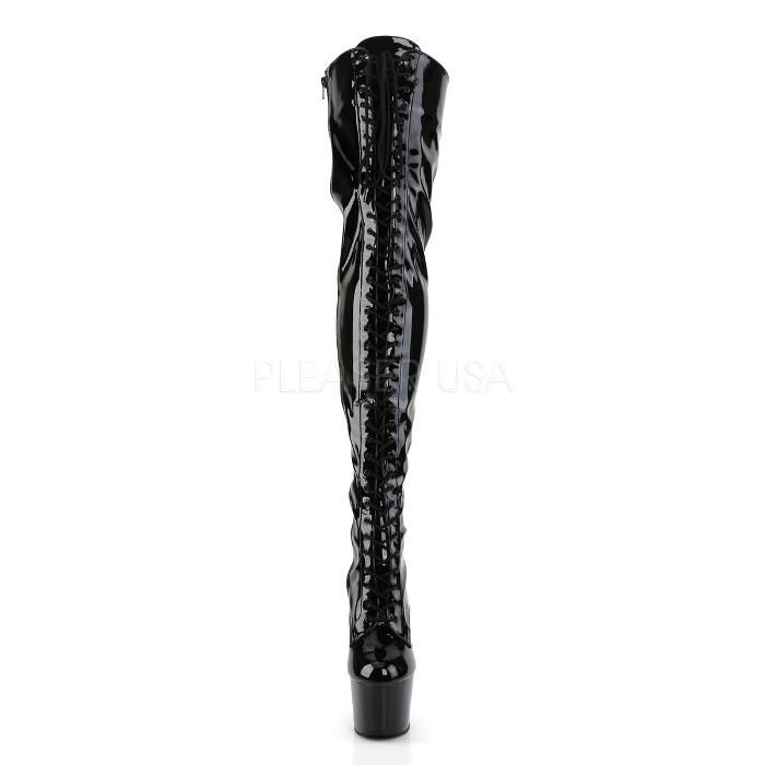 Pleaser プリーザー ニーハイブーツ サイハイブーツ レディース メンズ 18cm ヒール ピンヒール 厚底 黒 ブラック エナメル 編み上げ 大きいサイズ 靴 取寄 | Pleaser | 01