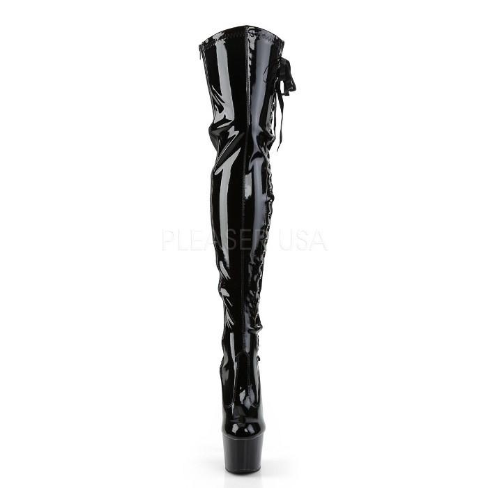 Pleaser プリーザー ニーハイブーツ サイハイブーツ 厚底 黒 ブラック エナメル 18 cm ヒール レディース メンズ ハイヒール レースアップ 靴 大きいサイズ 取寄 | Pleaser | 01