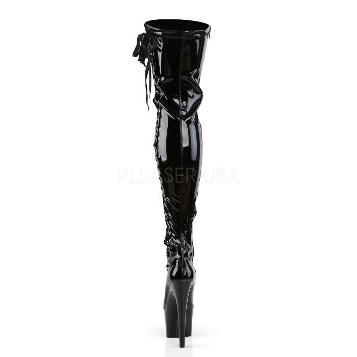Pleaser プリーザー ニーハイブーツ サイハイブーツ 厚底 黒 ブラック エナメル 18 cm ヒール レディース メンズ ハイヒール レースアップ 靴 大きいサイズ 取寄 | Pleaser | 03