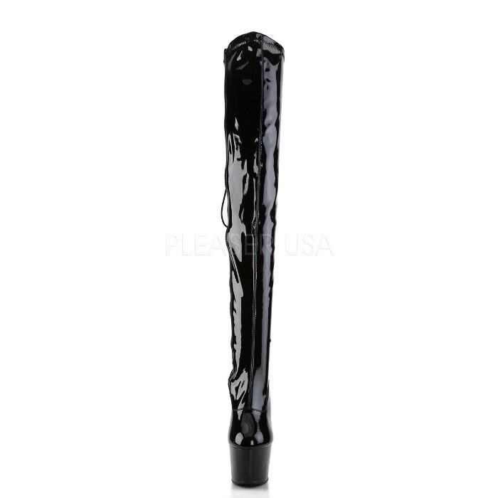 Pleaser プリーザー ニーハイブーツ サイハイブーツ 厚底 黒 ブラック エナメル 18 cm ヒール レディース メンズ ハイヒール レースアップ 靴 大きいサイズ 取寄 | Pleaser | 01