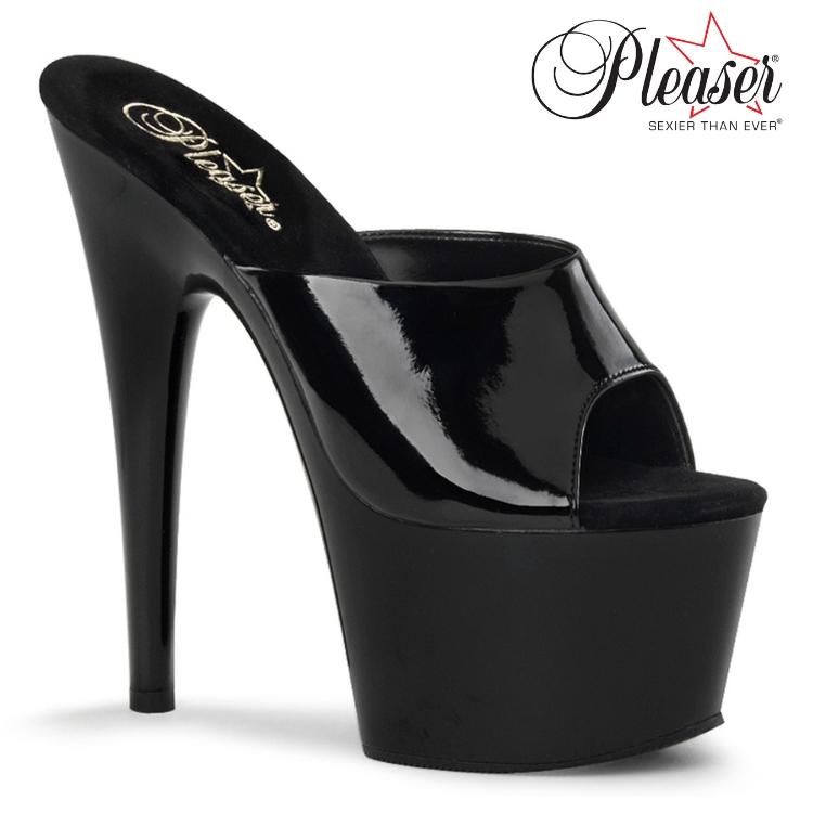 キャバ ヒール ミュール サンダル 厚底 Pleaser プリーザー 18 cm ヒール ハイヒール ピンヒール 黒 ブラック エナメル 大きいサイズ 靴 レディース メンズ 取寄 | Pleaser