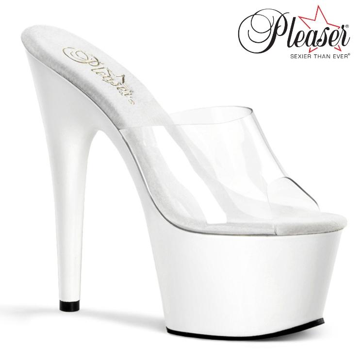 キャバ ヒール ミュール サンダル 厚底 Pleaser プリーザー 18 cm ヒール ハイヒール オープントゥ 白 ホワイト クリア 大きいサイズ 靴 レディース メンズ 取寄 | Pleaser