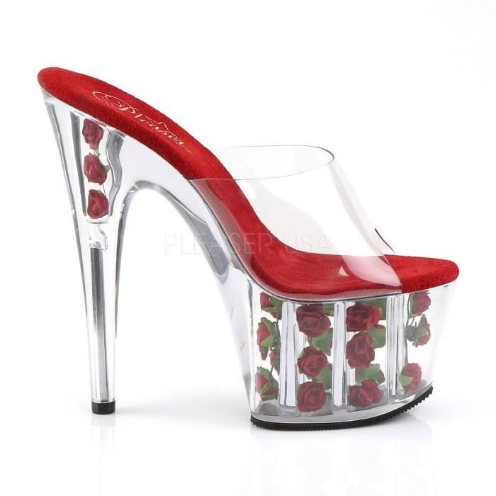 キャバ ヒール ミュール サンダル 厚底 Pleaser プリーザー 18 cm ヒール ハイヒール 赤 レッド クリア フラワー 花 大きいサイズ 靴 レディース メンズ 取寄 | Pleaser | 04
