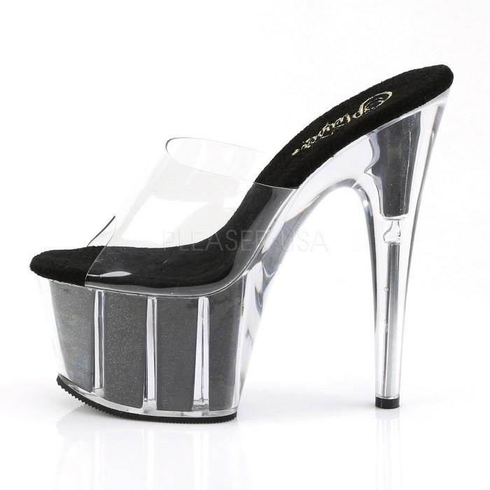 Pleaser プリーザー ミュール サンダル 厚底 18 cm ヒール クリア 黒 ブラック グリッター 大きいサイズ ハイヒール キャバ ヒール レディース メンズ 即納 取寄 | Pleaser | 02