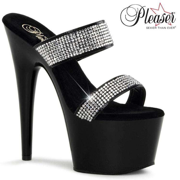 Pleaser プリーザー ミュール サンダル 厚底 18 cm ヒール 黒 ブラック ベルト ラインストーン 大きいサイズ ハイヒール キャバ ヒール レディース メンズ 取寄 | Pleaser