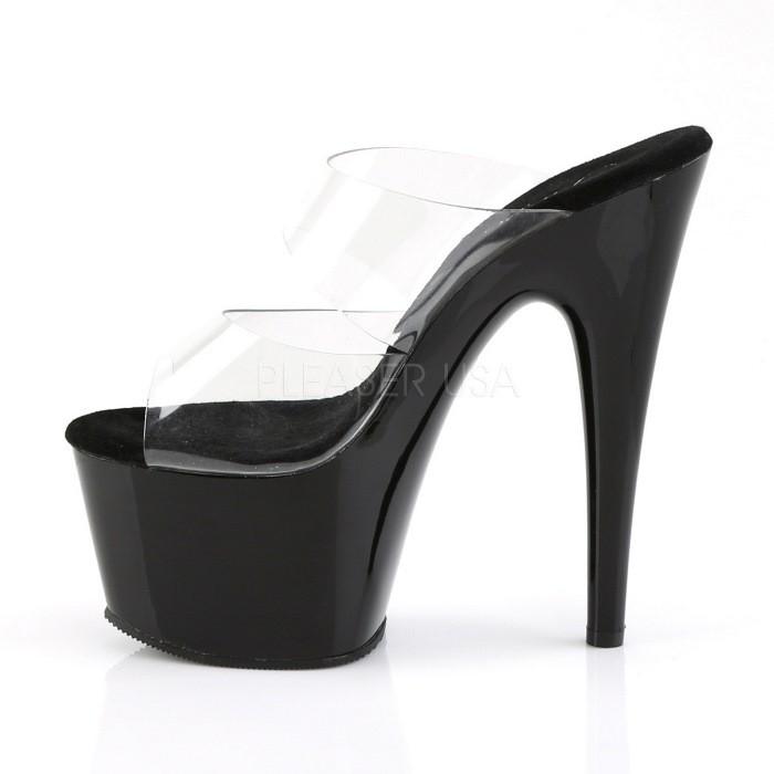Pleaser プリーザー ミュール サンダル 厚底 18 cm ヒール クリア ダブルベルト 黒 ブラック 大きいサイズ ハイヒール キャバ ヒール 靴 レディース メンズ 取寄 | Pleaser | 02