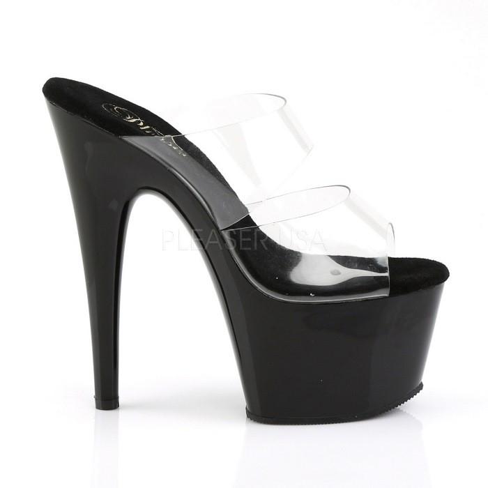 Pleaser プリーザー ミュール サンダル 厚底 18 cm ヒール クリア ダブルベルト 黒 ブラック 大きいサイズ ハイヒール キャバ ヒール 靴 レディース メンズ 取寄 | Pleaser | 04