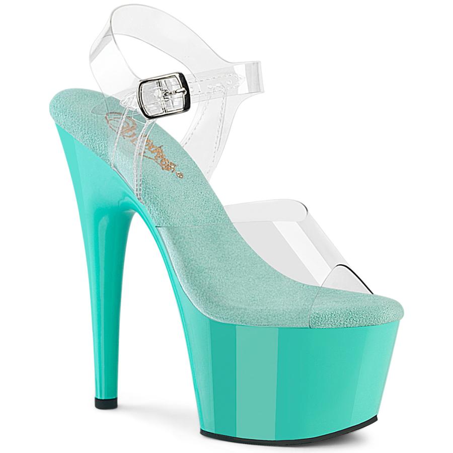 Pleaser プリーザー ヒール 18cm サンダル 厚底 ポールダンス 用 ヒール キャバ 大きいサイズ対応 水色 クリアストラップ ハイヒール ピンヒール ADORE-708 取寄 | Pleaser