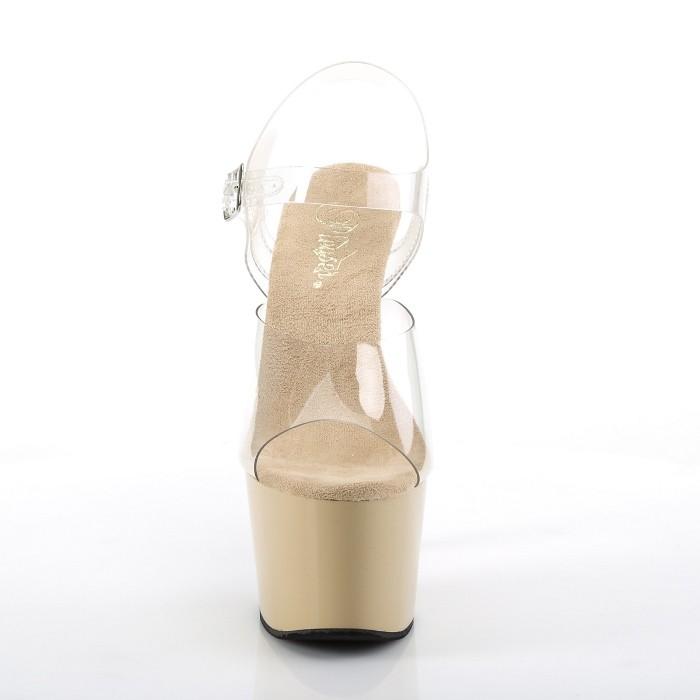 Pleaser プリーザー 18 cm ヒール サンダル 厚底  クリア クリーム ベージュ アンクルストラップ ハイヒール 大きいサイズ レディース メンズ 即納 取寄 | Pleaser | 01