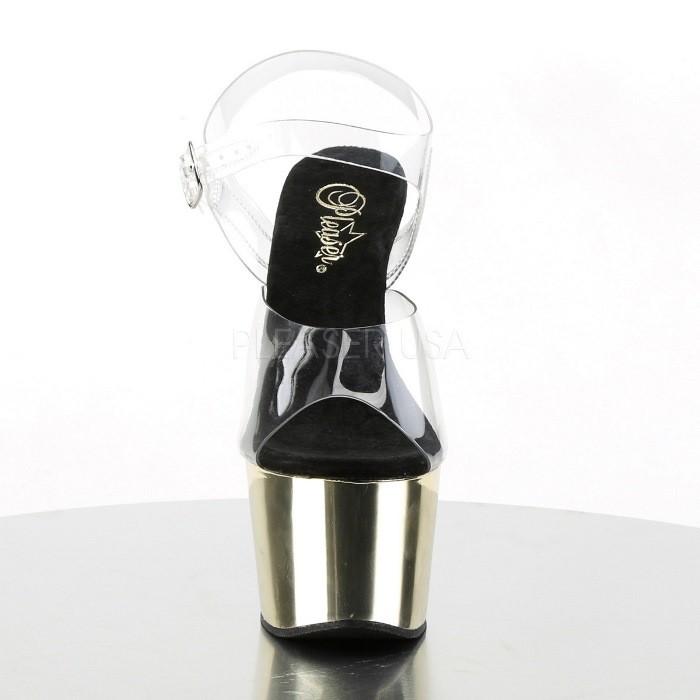 Pleaser プリーザー サンダル 厚底 18 cm ヒール クリア 金色 ゴールド クロム ストラップ ハイヒール 大きいサイズ キャバ ヒール 靴 レディース メンズ 取寄 | Pleaser | 01