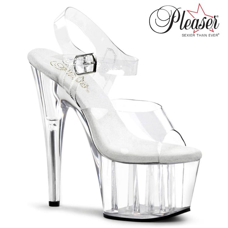 Pleaser プリーザー サンダル 厚底 18 cm ヒール クリア アンクルストラップ ハイヒール ピンヒール 大きいサイズ キャバ ヒール 靴 レディース メンズ 即納 | Pleaser