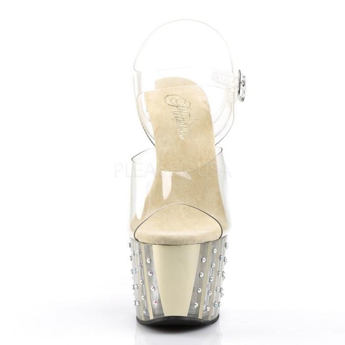 Pleaser プリーザー サンダル キャバ ヒール 厚底 レディース メンズ 18 cm ヒール クリア 金色 ゴールド ラインストーン アンクルストラップ ハイヒール 取寄 | Pleaser | 01