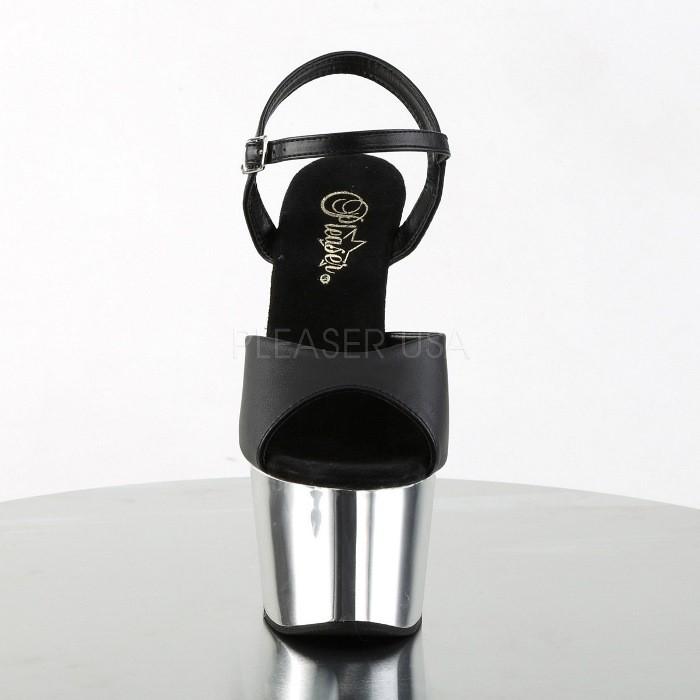 Pleaser プリーザー サンダル 厚底 18 cm ヒール 黒 ブラック 合皮 銀色 シルバー クロム ストラップ ハイヒール キャバ ヒール 靴 レディース メンズ 取寄 | Pleaser | 01