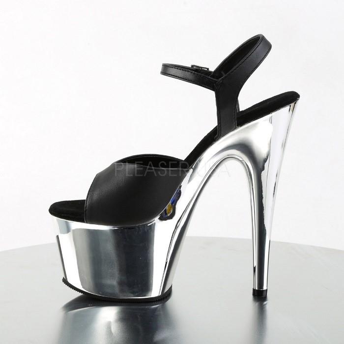 Pleaser プリーザー サンダル 厚底 18 cm ヒール 黒 ブラック 合皮 銀色 シルバー クロム ストラップ ハイヒール キャバ ヒール 靴 レディース メンズ 取寄 | Pleaser | 02