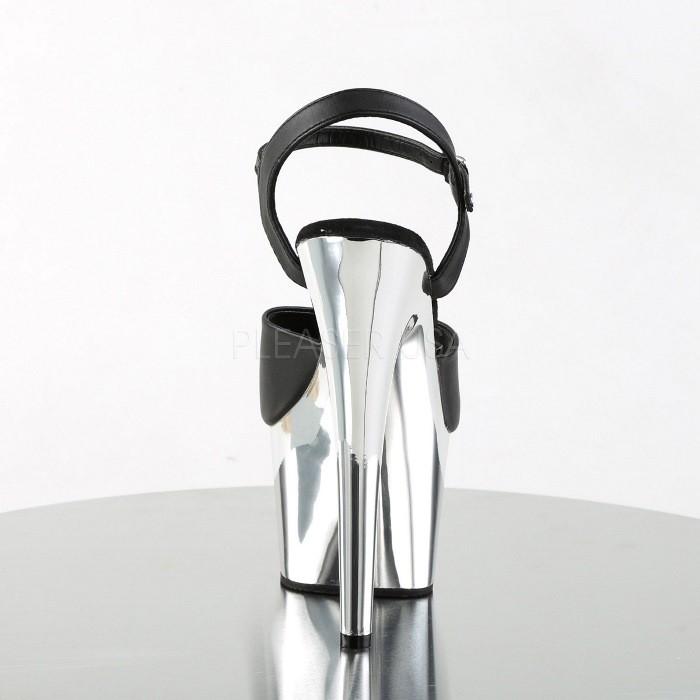 Pleaser プリーザー サンダル 厚底 18 cm ヒール 黒 ブラック 合皮 銀色 シルバー クロム ストラップ ハイヒール キャバ ヒール 靴 レディース メンズ 取寄 | Pleaser | 03
