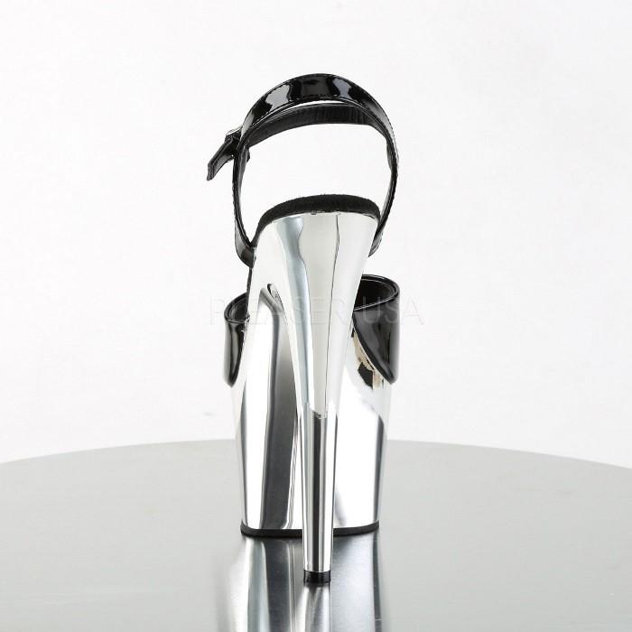 Pleaser プリーザー サンダル 厚底 18 cm ヒール 黒 ブラック エナメル 銀色 シルバー クロム ストラップ ハイヒール キャバ ヒール レディース メンズ 取寄 | Pleaser | 03