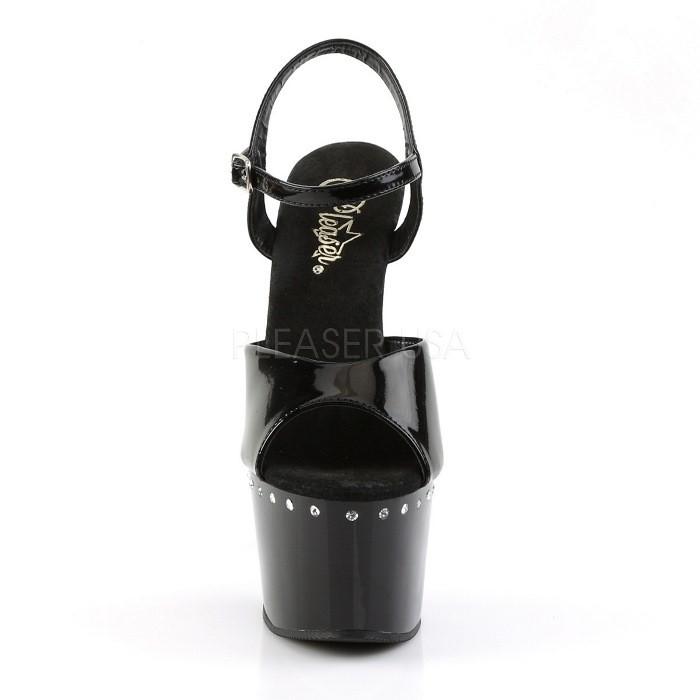 Pleaser プリーザー サンダル 厚底 18 cm ヒール 黒 ブラック エナメル ラインストーン アンクルストラップ ハイヒール キャバ ヒール レディース メンズ 取寄 | Pleaser | 01