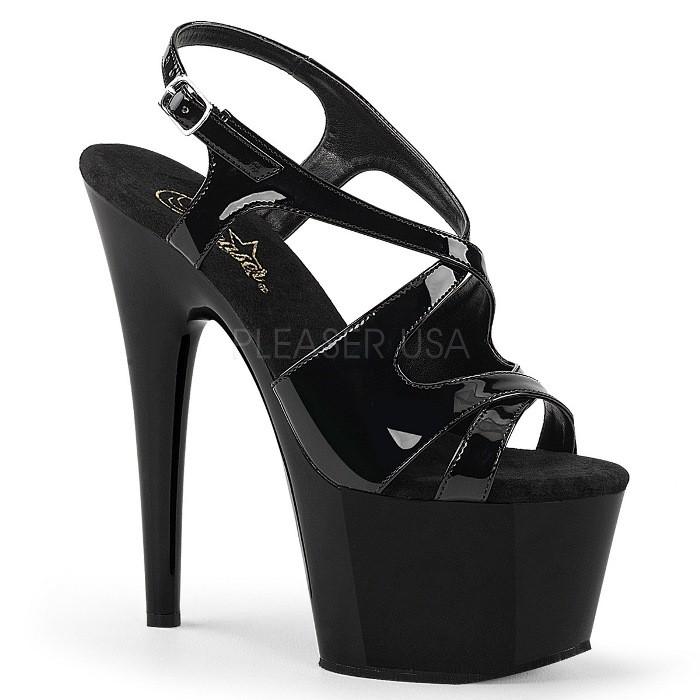 Pleaser プリーザー サンダル 厚底 18 cm ヒール 黒 ブラック エナメル ストラップ ハイヒール ピンヒール 大きいサイズ キャバ ヒール レディース メンズ 取寄 | Pleaser