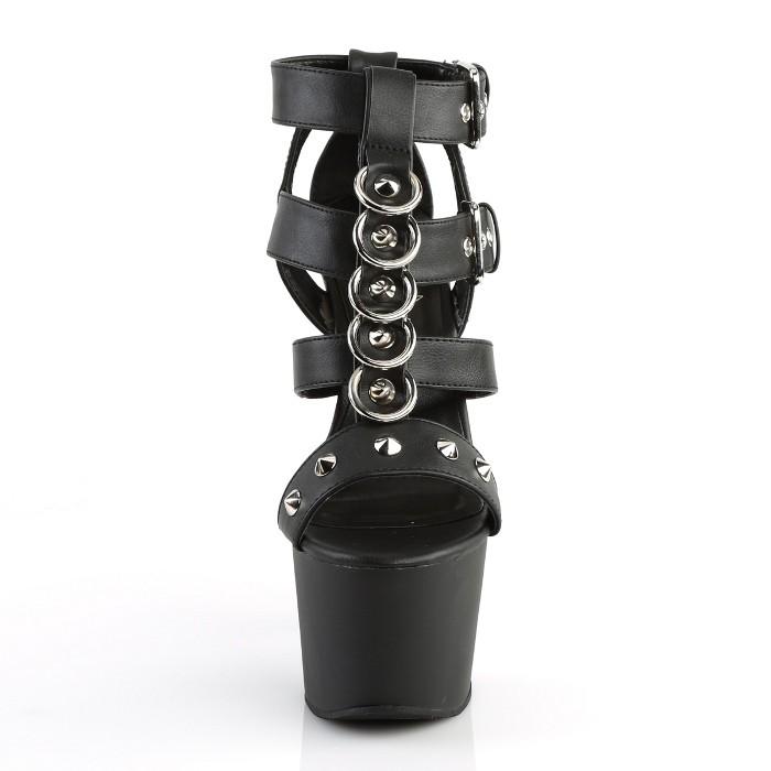 Pleaser プリーザー サンダル 厚底 18 cm ヒール 黒 ブラック 合皮 ベルト バックル スタッズ ハイヒール ピンヒール 大きいサイズ 靴 レディース メンズ 取寄 | Pleaser | 01
