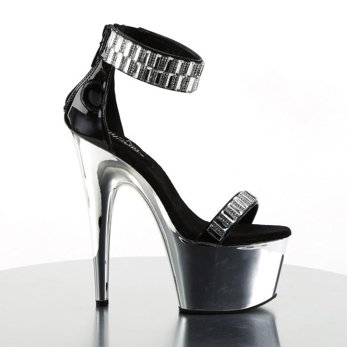 Pleaser プリーザー サンダル 厚底 18 cm ヒール 黒 ブラック エナメル 銀色 シルバー メタリック ラインストーン ストラップ ハイヒール 大きいサイズ 取寄 | Pleaser | 04