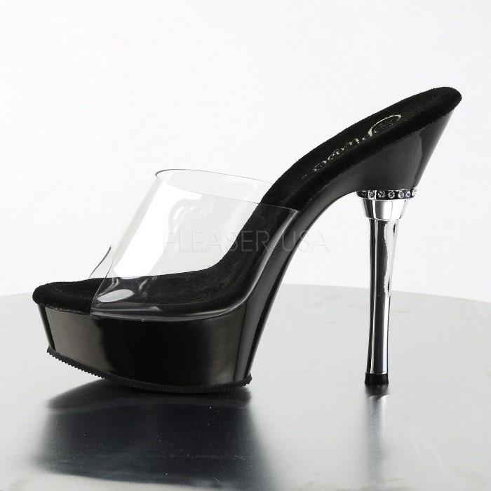 Pleaser プリーザー ヒール キャバ ミュール サンダル 厚底 14 cm ヒール 黒 ブラック クリア 銀 シルバー ラインストーン ハイヒール レディース メンズ 取寄 | Pleaser | 02