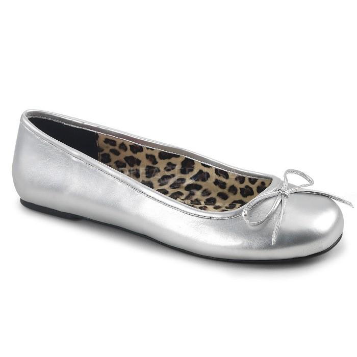 Pleaser プリーザー パンプス ぺたんこ パンプス 大きいサイズ 小さいサイズ 銀色 シルバー ヒョウ柄 アニマル柄 フラットシューズ バレエシューズ 取寄 | Pleaser