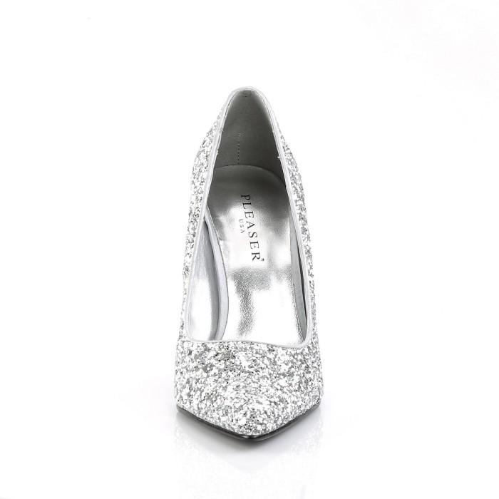 Pleaser プリーザー パンプス 10cm ヒール 銀色 シルバー ラメ グリッター ポインテッドトゥ ハイヒール レディース メンズ 大きいサイズ 小さいサイズ 取寄 | Pleaser | 01