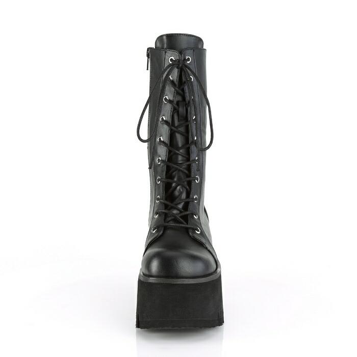 demonia デモニア ミドルブーツ 厚底 9 cm ヒール 黒 ブラック 合皮 編み上げ レースアップ ジッパー チャンキーヒール 大きいサイズ 靴 レディース メンズ 取寄 | Pleaser | 01